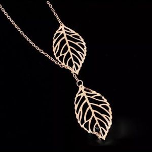 Gold Plated Charm Chain Leaf Statement Necklace